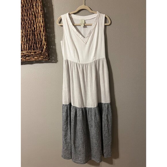 JOIE Maxi Dress XS Extra Small Linen Gray White Pockets Beads Washable Flowy - Picture 9 of 11